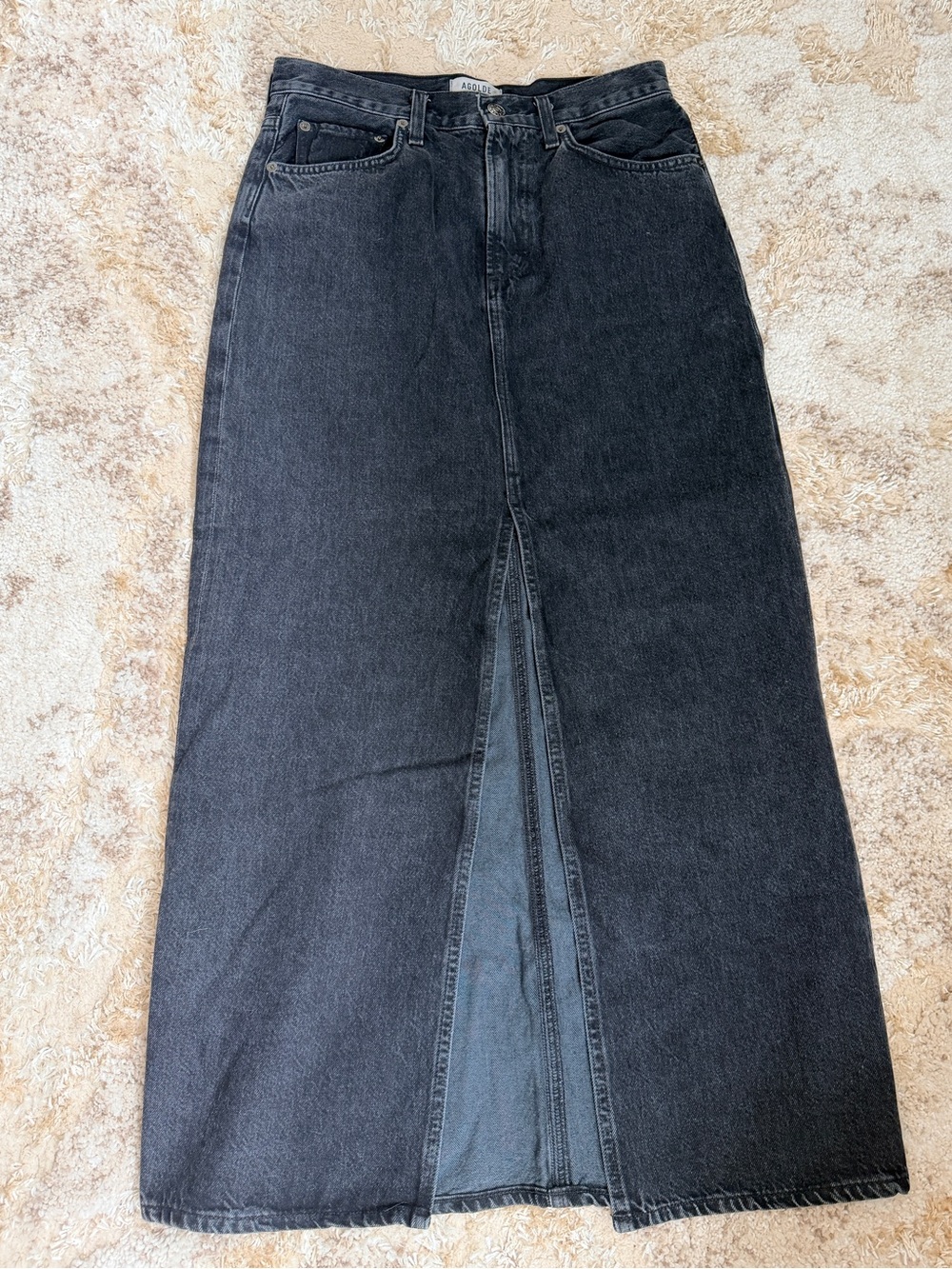 Aritzia Black Denim Maxi Skirt with Center Front Slit